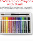 Watercolor Crayons with Brush, 15 Colors - Premium Quality Art Supplies for Kids