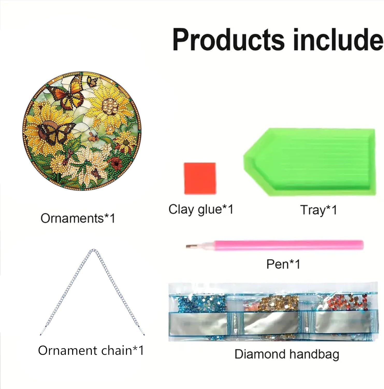 5D Sunflower Butterfly Diamond Painting Kits for Adults Hanging Sign Wall Art Sign Diamond Art Suncatcher Hanging Ornament Home Garden Wall Door Hanging Painting Kits, Yellow