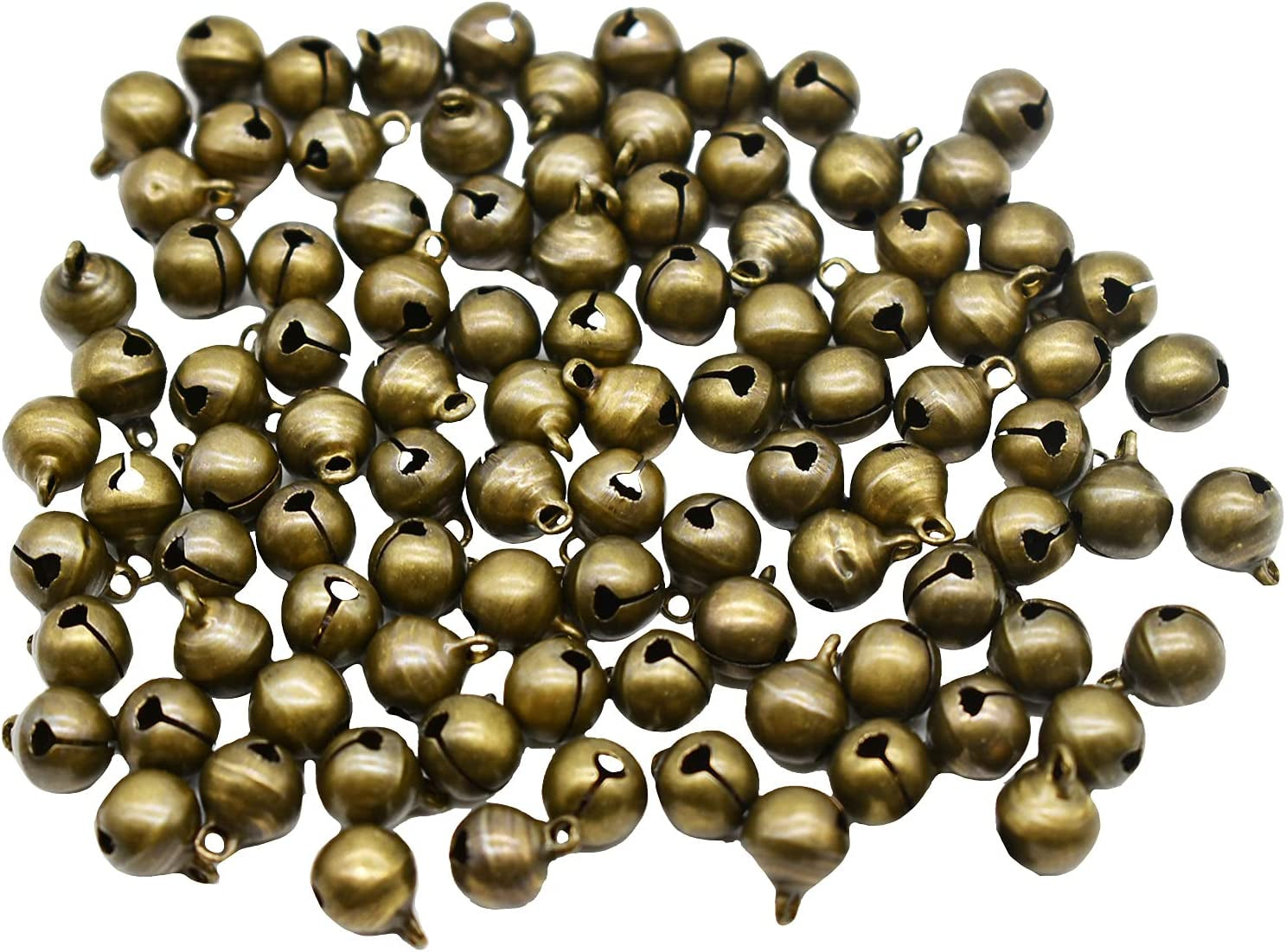 100PCS Small Jingle Bell 1/2 Inches Vintage Bronze Mini 10Mm Alloy Beads DIY for Jewelry Findings Sewing Wedding Doors Crafts