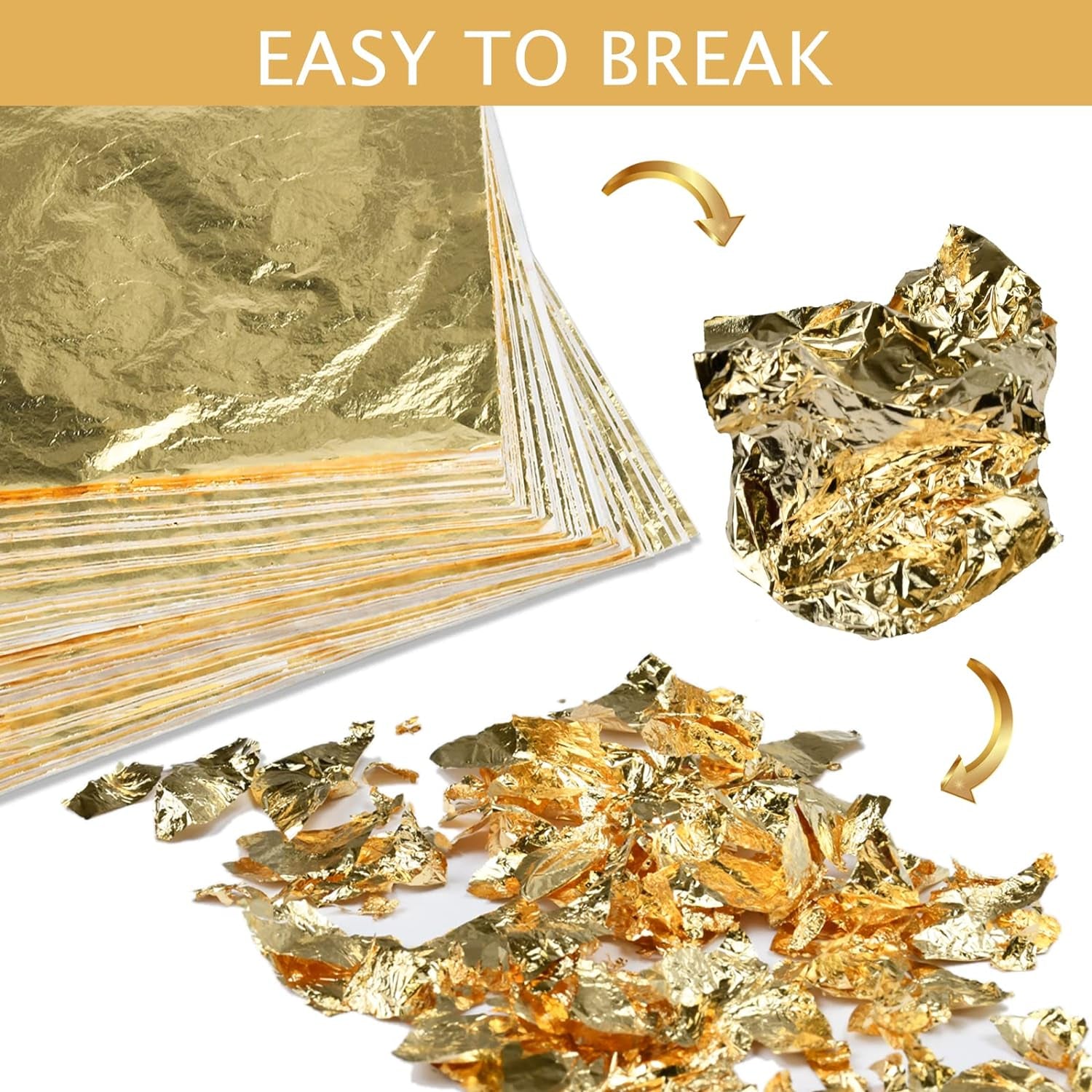 200Pcs Gold Leaf Sheets Gold Foil Sheets for Gilding Crafting, Art & DIY Projects, Picture Frames, Home Walls, Interior and Multi Artistic Decoration, Imitation Gold Foil Sheets 5.5" X 5.5"