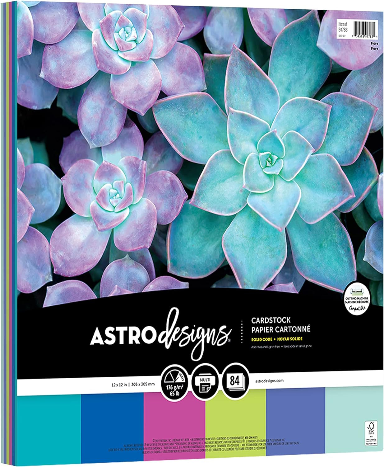 Crafting Cardstock, 12" X 12", 65 Lb/176 Gsm, Flora 6-Color Assortment, 84 Sheets (91783)