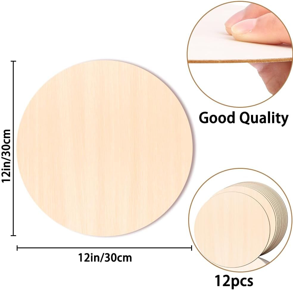 12PACK Wood Rounds for Crafts, 12 Inch Unfinished Wood Circles Discs for Door Hanger Sign Blank, Particle Board for Wreath Boards Crafts Painting and Christmas Halloween Decoration