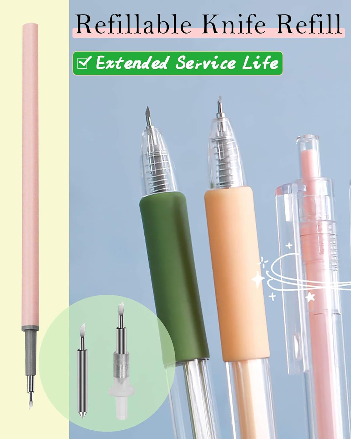 Knife Pen Craft Cutting Tools - Precision Paper Cutter Pen with Refillable Tungsten Steel Cutter Head Refill, 6 PACK