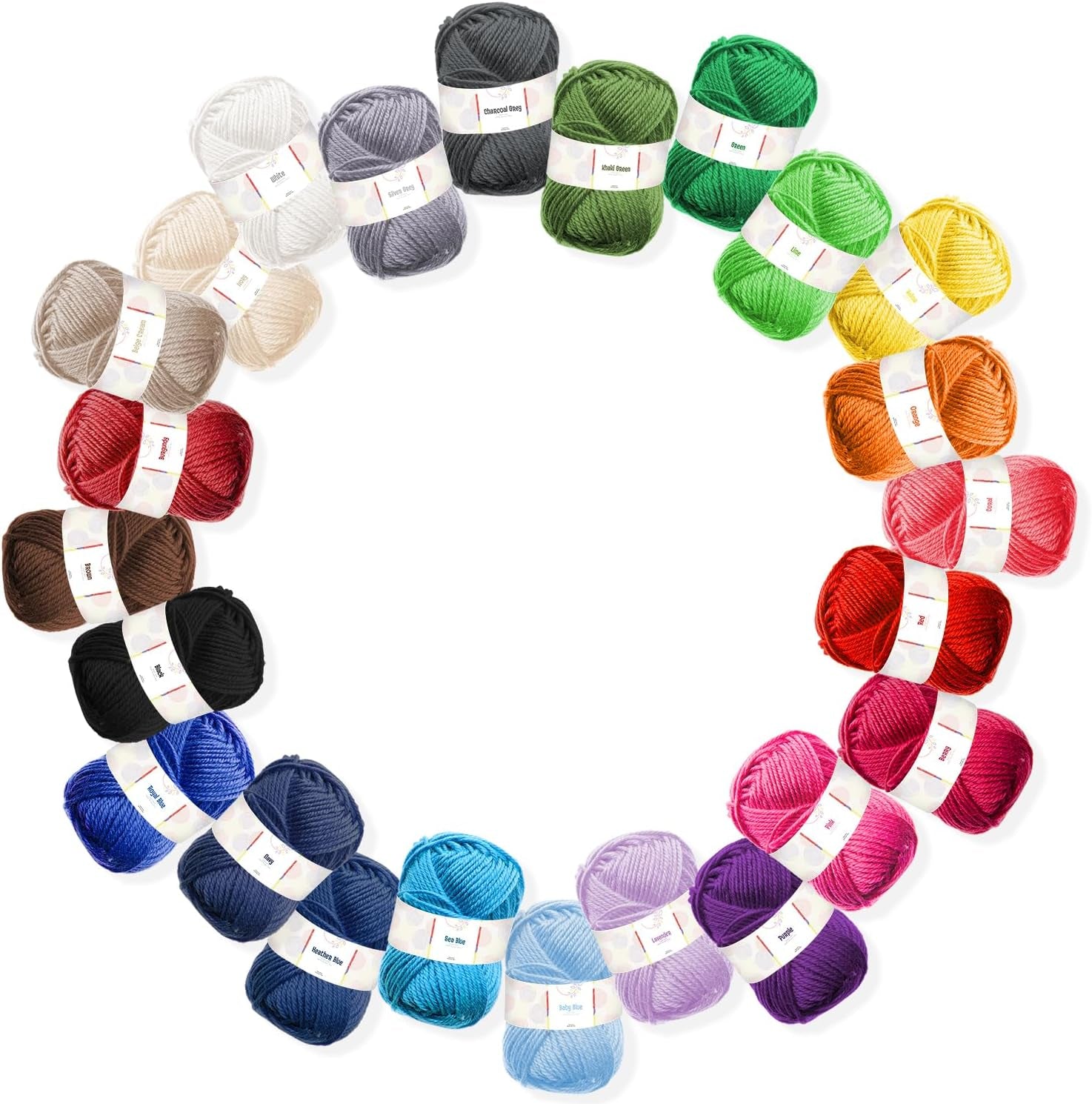 Soft Yarn 2400 Yards (24X50G), Acrylic Yarn for Crocheting & Knitting, 24 Vivid Colors, Perfect for Crafts, Amigurumi Yarn Set