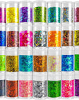 Holographic Chunky and Fine Glitter Mix, 36 Colors Chunky Sequins & Glitter Powder Mix, Iridescent Cosmetic Glitter Flakes for Nail Art Face Body Eye Makeup, Craft Glitter for Epoxy Resin Tumblers