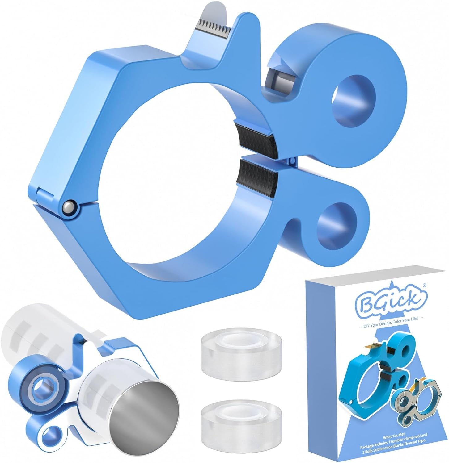 Sublimation Tumblers Pinch 20 Oz, with Heat Tape Dispenser, Pinch Tumbler Clamp Grip Tool, Supplies for Sublimation Paper & Tumblers with 2 Rolls Sublimation Blanks Thermal Tape (Blue)