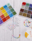 6480Pcs Glass Seed Beads 4Mm Bracelet Beads for Jewelry Making Kit, Small Waist Craft Beads, 260Pcs Alphabet Letter Beads with Elastic String Cords and Charms