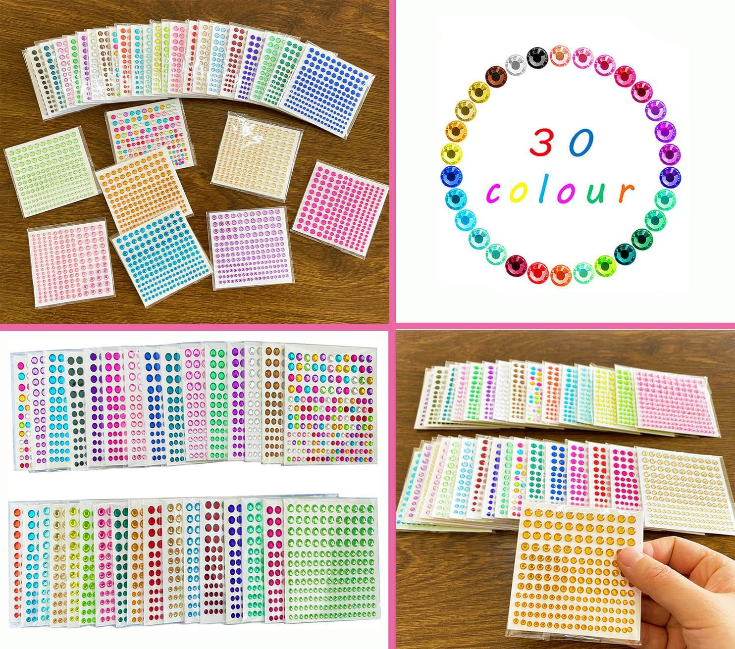 5504Pcs 32 Sheets 30 Colors 3Mm to 5Mm Self-Adhesive Face Gems Stickers,Colorful Bling Rhinestone Sticker Sheet for DIY Crafts,Face,Nail,Body,Makeup,Wedding,Decor,Embellishments(3 Size)