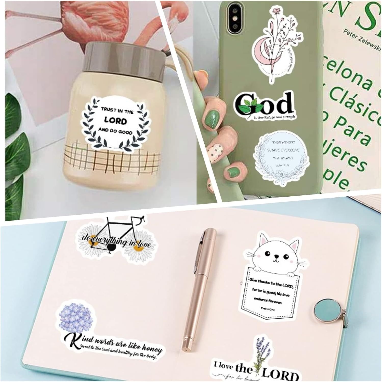 200Pcs Inspired Christian Stickers, Bible Verse Stickers, Blossoms Stickers for Water Bottle Laptop Scrapbooking Decals Christian Gifts Bible Journaling Supplies