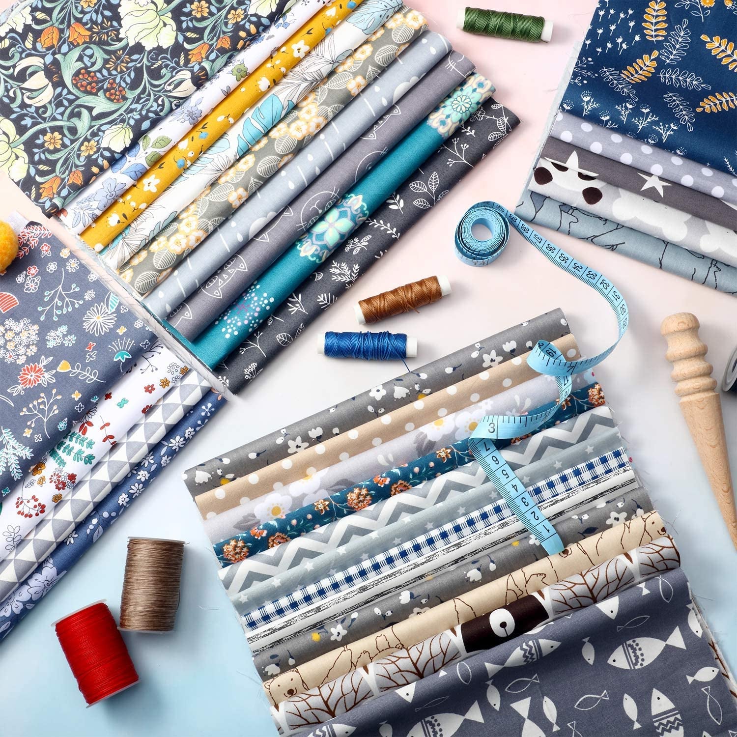 30 Pieces 10 X 10 Inches Fabric Printed Bundle Squares Floral Fabric Patchwork Sewing Quilting Bundles Assorted Pattern Fabric for DIY Scrapbook Craft Making