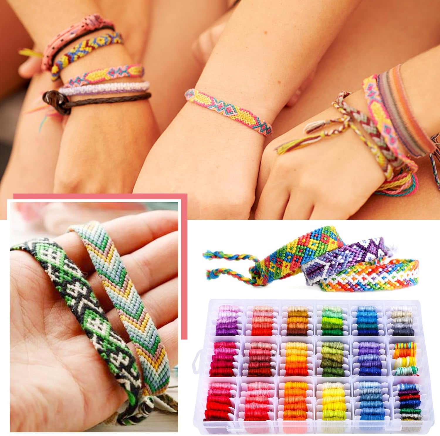 1060 Pcs String Bracelet Kit, Friendship Bracelets String Making Kit Including 110 Colors Embroidery Floss, 900 Beads and 50 Cross-Stitch Tool, String Kit for Friendship Bracelet Making