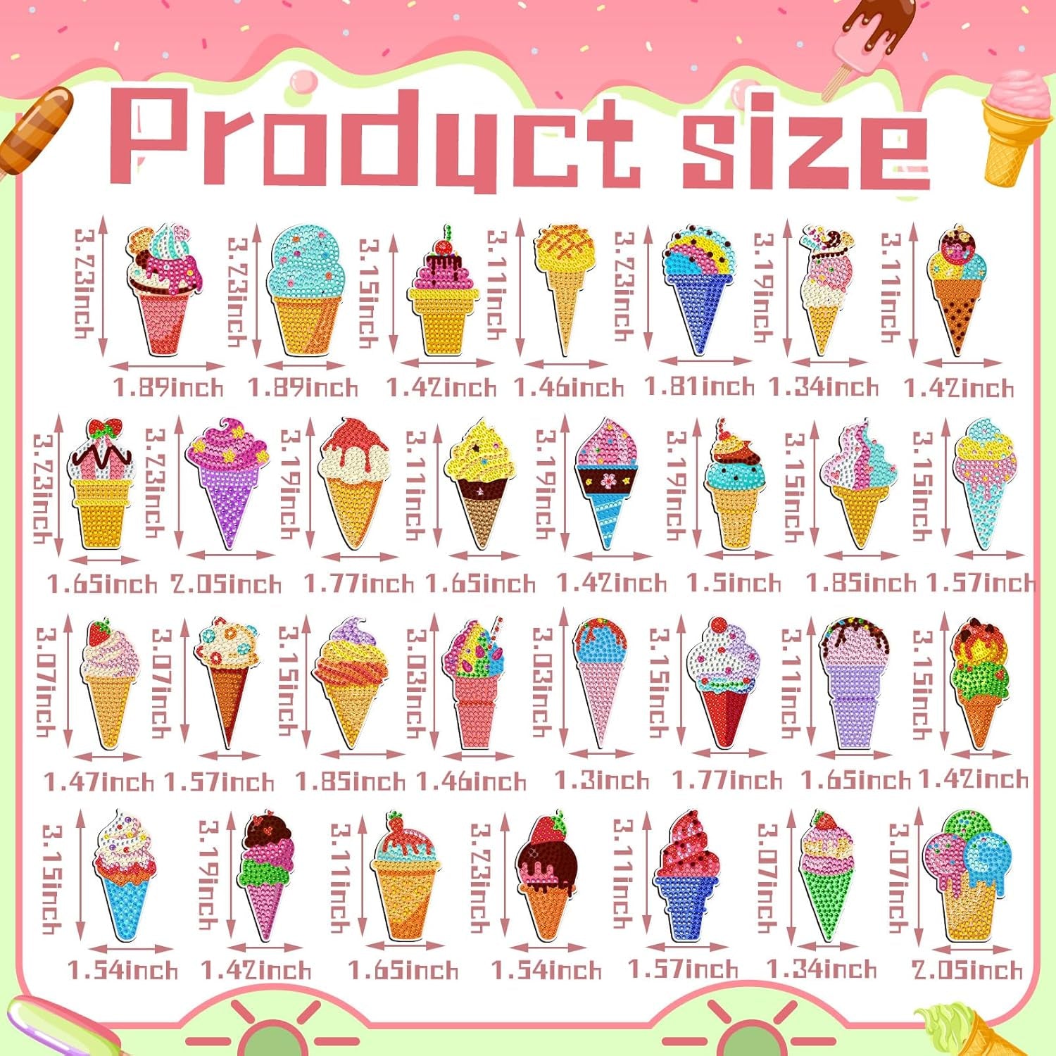 30 Pcs Ice Cream Diamond Painting Magnets, Glitter Magnet Diamond Painting Kits Diamond Painting Stickers Fridge 5D Diamond Art Magnets Crafts Home Decoration Gift