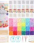 Friendship Bracelet Kit with 28 Colors, 5040 Clay Beads, 1200 Letter Beads for Jewelry Making - 4 Styles of round Alphabet, Number, Heart & Pattern Beads