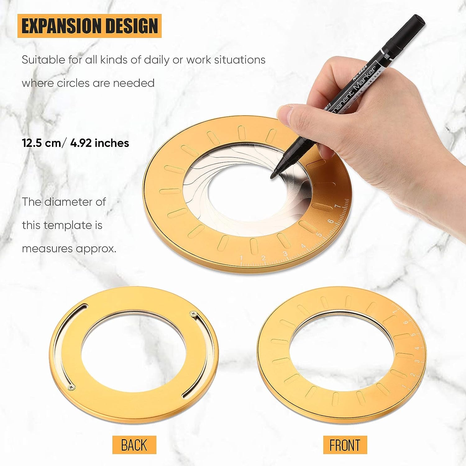 Circle Drawing Maker Aluminum Alloy Circle Template Adjustable Circle Drawing Tool round Circle Template Tool Ring Circle Making Tool with Black Flannelette Bag for Drafting, 125 Mm (Yellow)