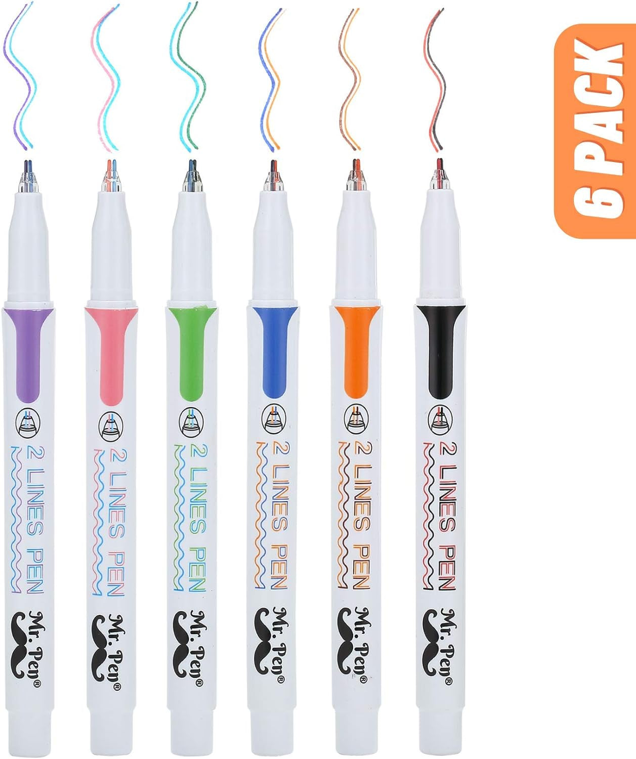 - Double Line Pen, 6 Pack, Assorted Colors, Outline Pen, Two Color Pen, Two Line Pens, 3D Drawing Pen, 3D Writing Pen, 2 Line Pens, Double Line Marker Pens, Double Line Pens for Art