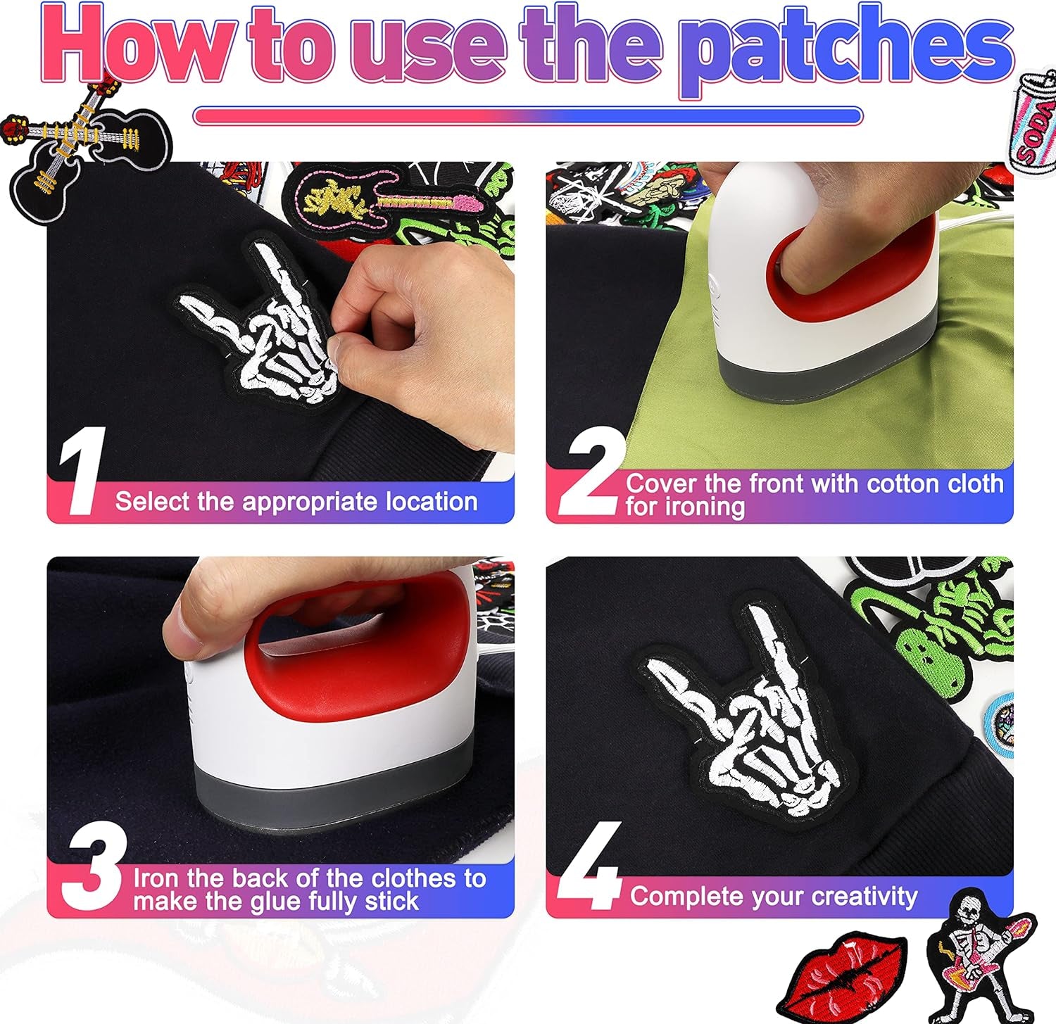 Embroidered Patches Iron-On Appliques: 30Pcs Assorted Cool Punk Embroidery Sew-On Patch for Jackets Clothing