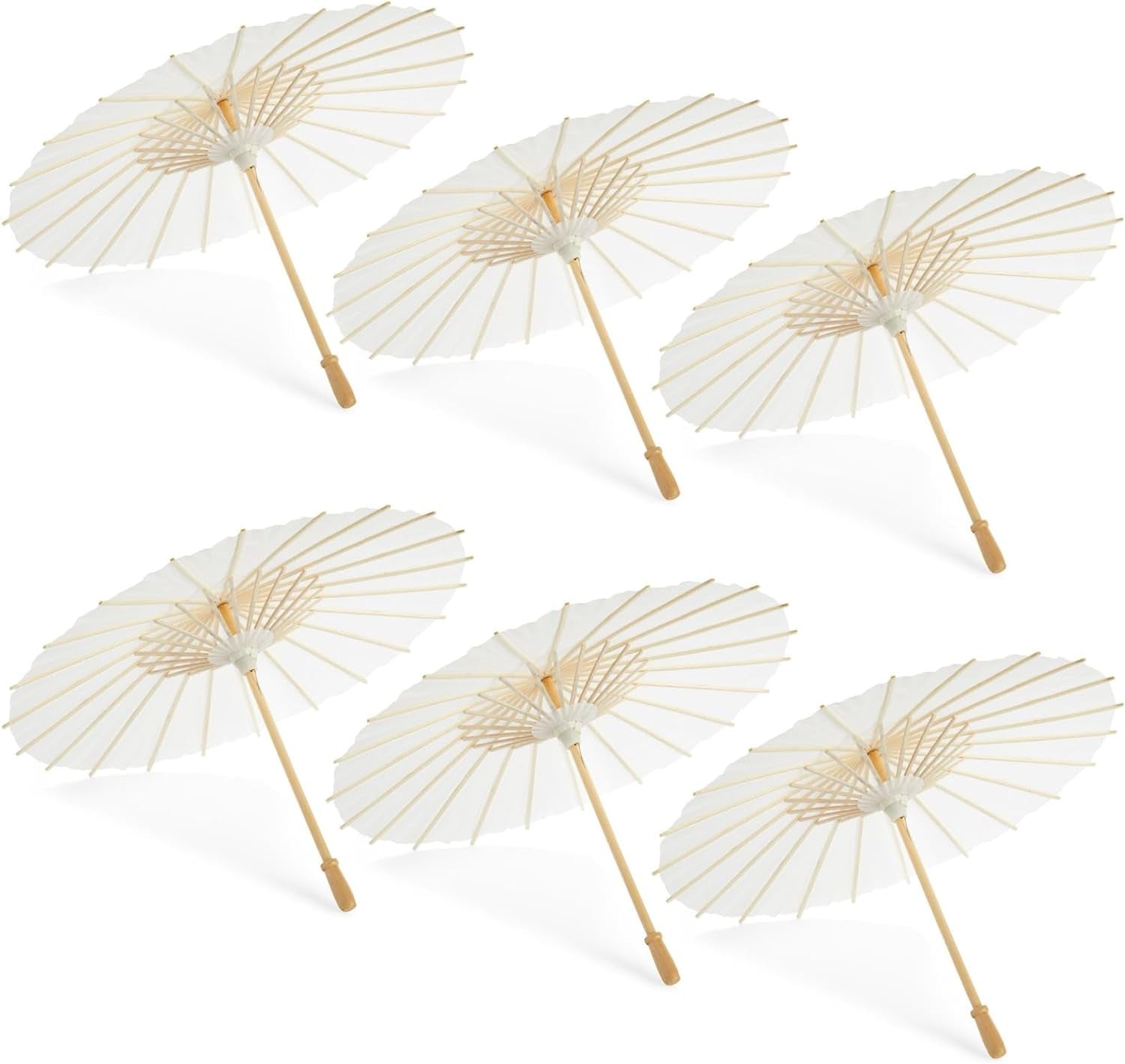 6-Pack Parasol Paper Umbrellas for Decorations for Kids, Cocktail Party Decor, DIY, Arts and Crafts Projects, Sun Parasols for Plants, Photo Props (Small, White, 16 In)