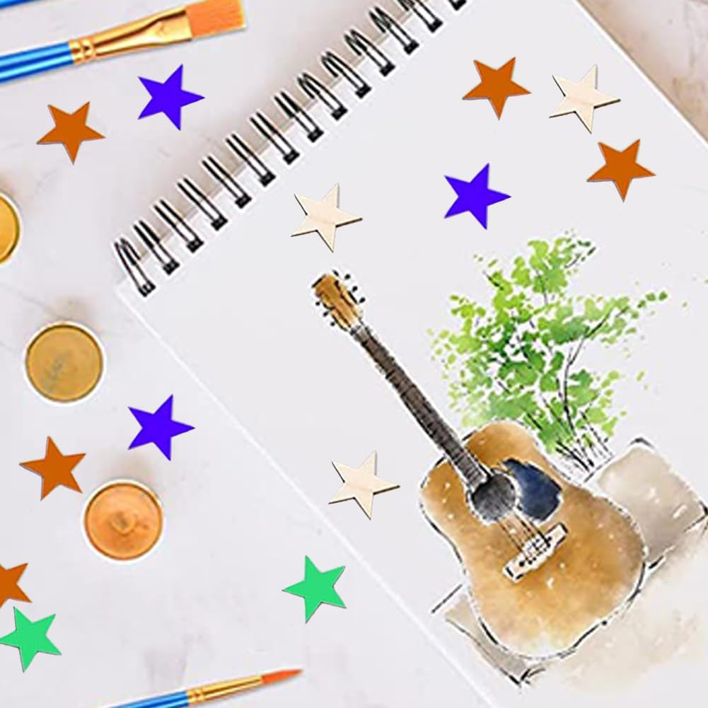 400 Pieces 1 Inch Wooden Stars, Unfinished Blank Small Wood Stars Shape Pieces, Wooden Cutouts Star Tags for Christmas Crafts and Wedding Party Ornaments