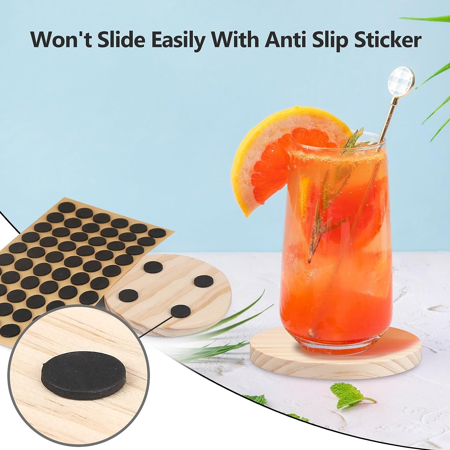 32Pcs Unfinished Wood Coasters, 4" round Wooden Coasters with Non-Slip Dot Sticker for Drinks, 9Mm Thick Blank Wood Coasters Bulk for DIY Crafts Supplies Adults Beginners