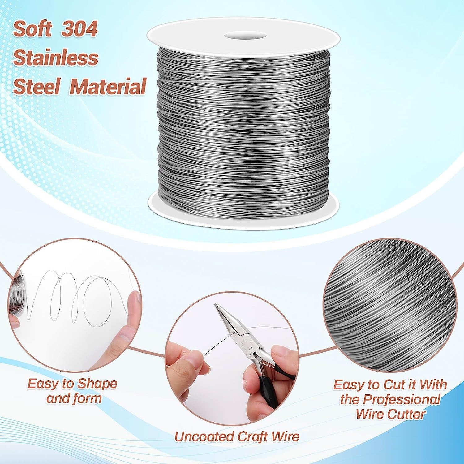 26 Gauge Stainless Steel Wire for Jewelry Making, Bailing Wire Snare Wire Wrapping for Craft and Jewelry Making