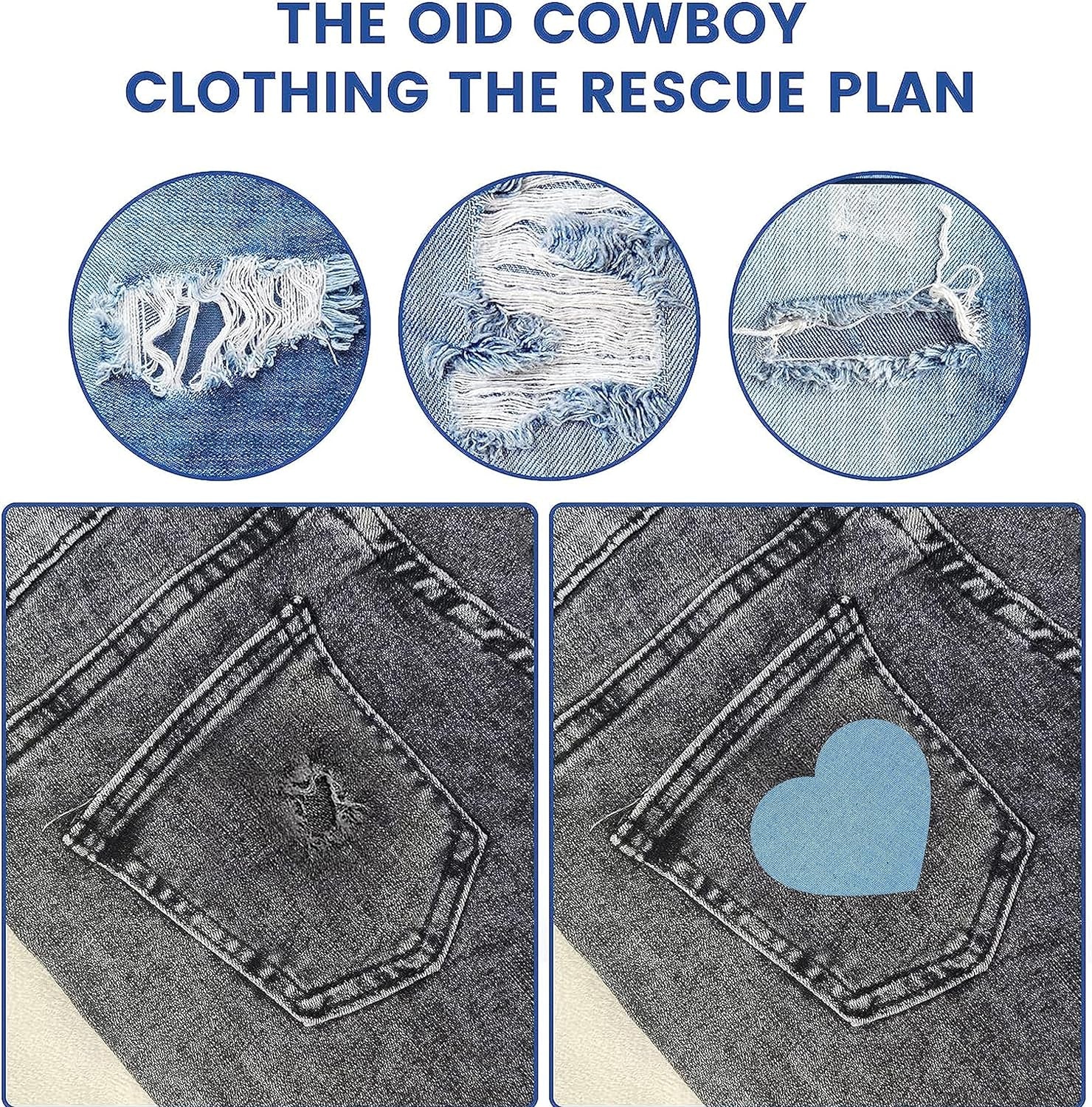 30-Piece Iron on Patches for Jeans, Denim Patches for inside Jeans Pure Cotton, 6 Shades of Blue Iron on Jean Patches for inside Jeans & Clothing Repair, Size 3"X4-1/4"(7.6Cm X 10.8Cm)