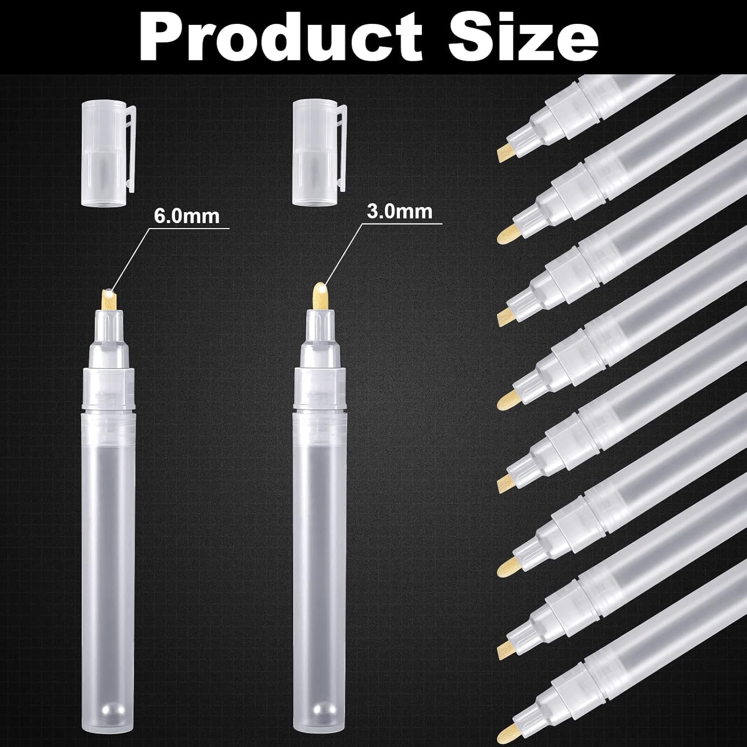 Set of 6 Empty Fillable Blank Paint Pen 3 Mm 6 Mm, Markers round Tilted Flat Head Refillable Paint Pen Fine Tip Markers Acrylic Markers for Oil Painting, Clear