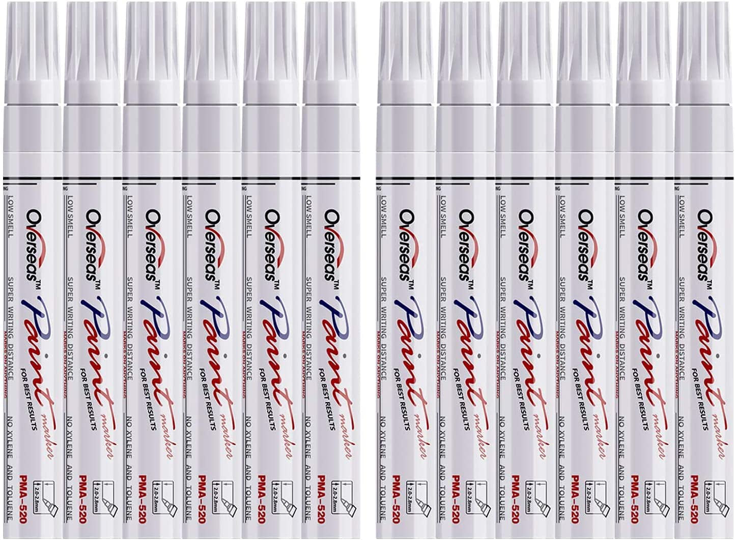 White Paint Pens Paint Markers, 12 Pack Waterproof Oil-Based Paint Pen Set Quick Dry and Permanent, Markers for Rock, Stone, Ceramic, Wood, Fabric, Plastic, Canvas, Glass, Mugs, Tires