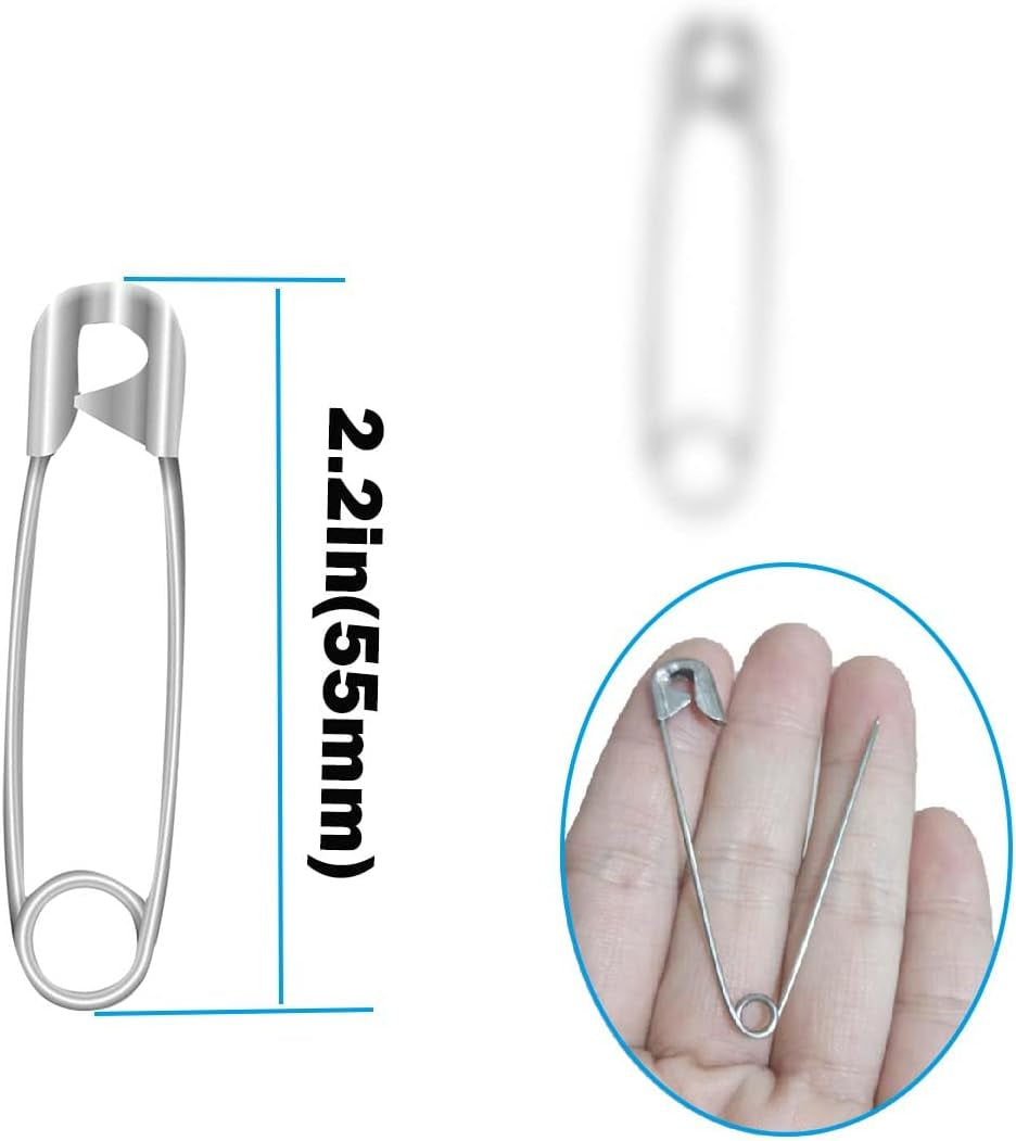 80Pcs Extra Large Safety Pins 2.2 Inch (55Mm) -Heavy Duty Large Safety Pins, Stainless Steel Safety Pins for Sewing,Baby Clothing, Diapers,Laundry,Decorations.