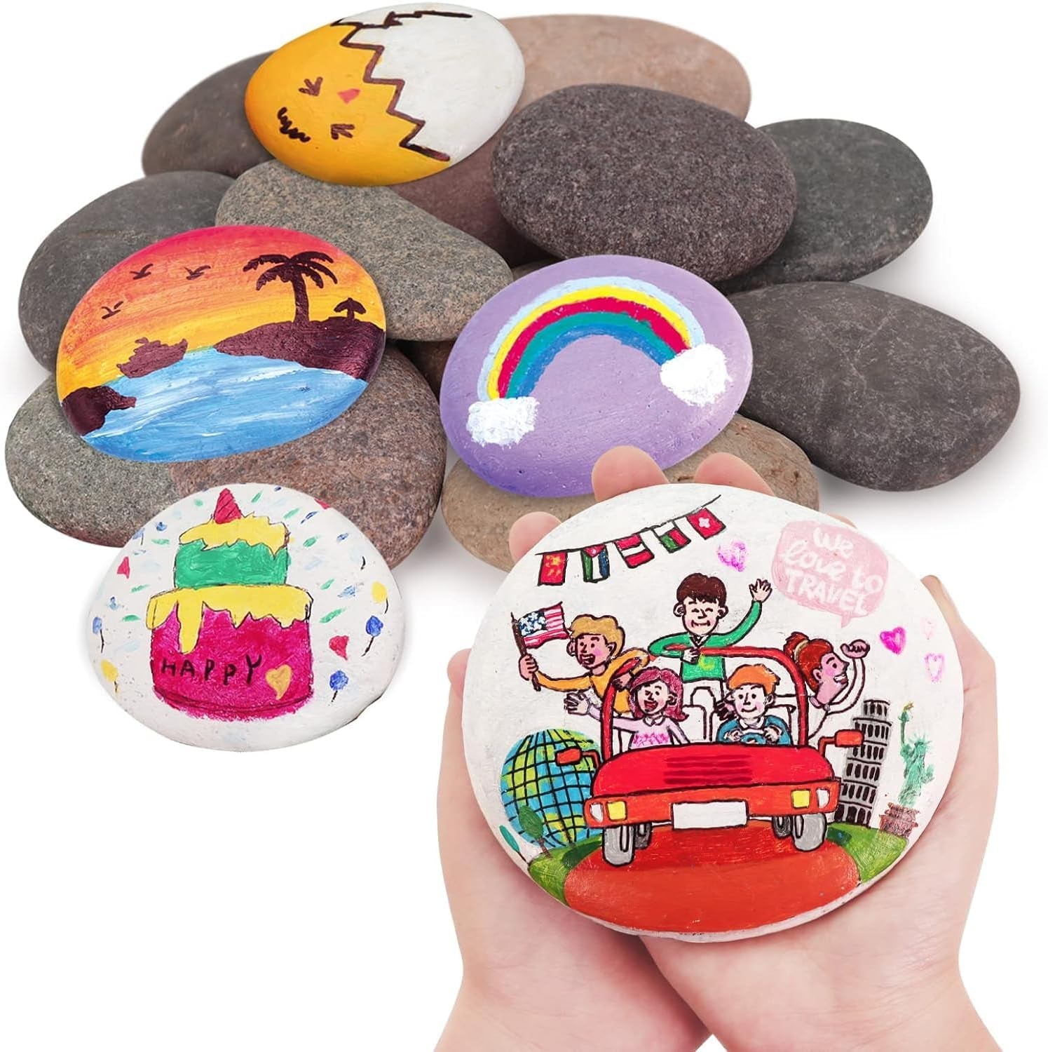 24Pcs River Rocks for Painting- 2-4 in Extra Large Hand Picked Rock-Thick-Flat-Smooth Painting Rocks- Perfect for DIY, Kids Crafts, Kindness Stone, Garden &amp; Home Decor, Holiday Easter Gift