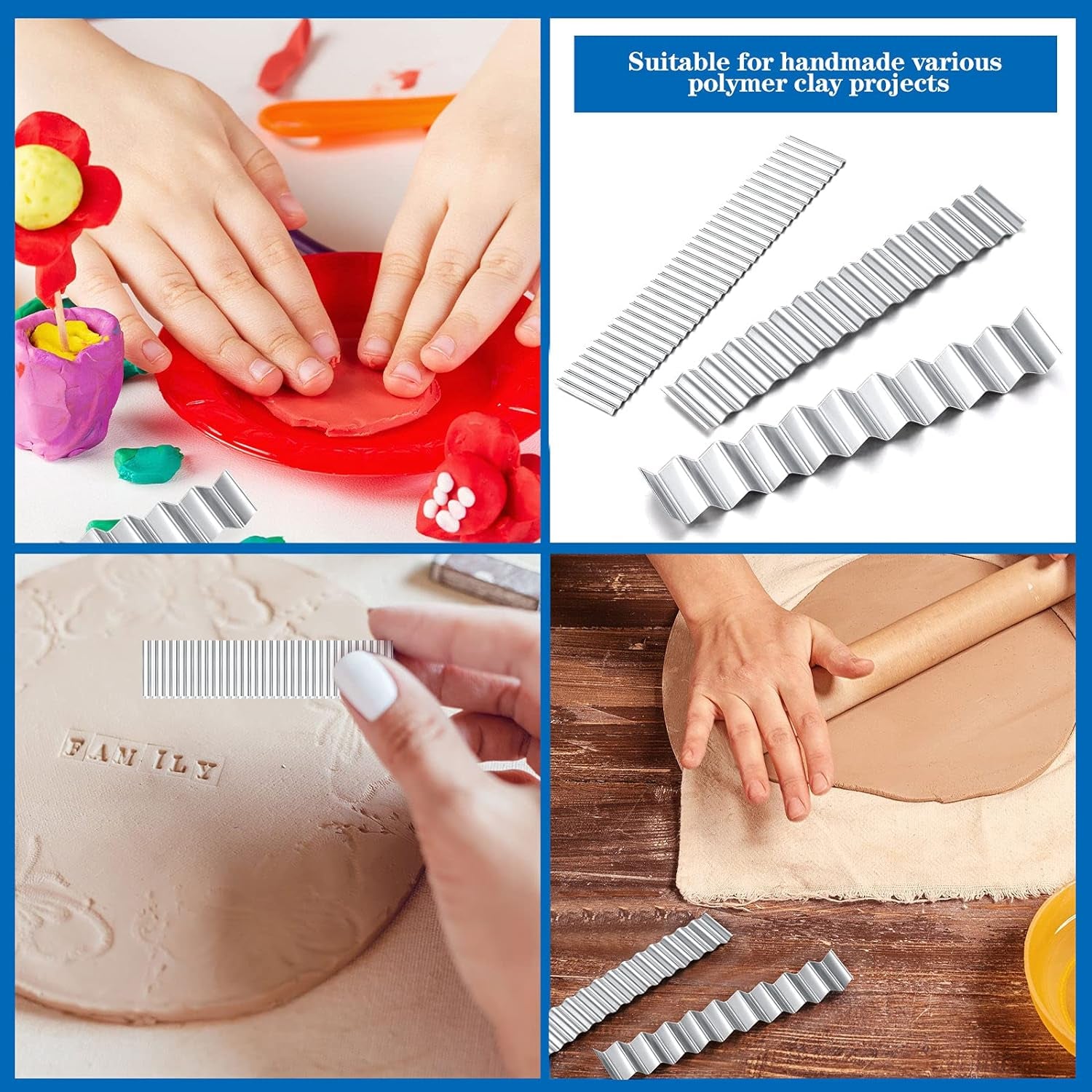 Flexible Polymer Clay Cutters Clay Slicer Blade Carbon Steel Blade Clay Cutter Blade Polymer Clay Cutting Slicing Tools for Clay DIY Shaping Modelling Slicing Sculpting, Straight and Wave (5)