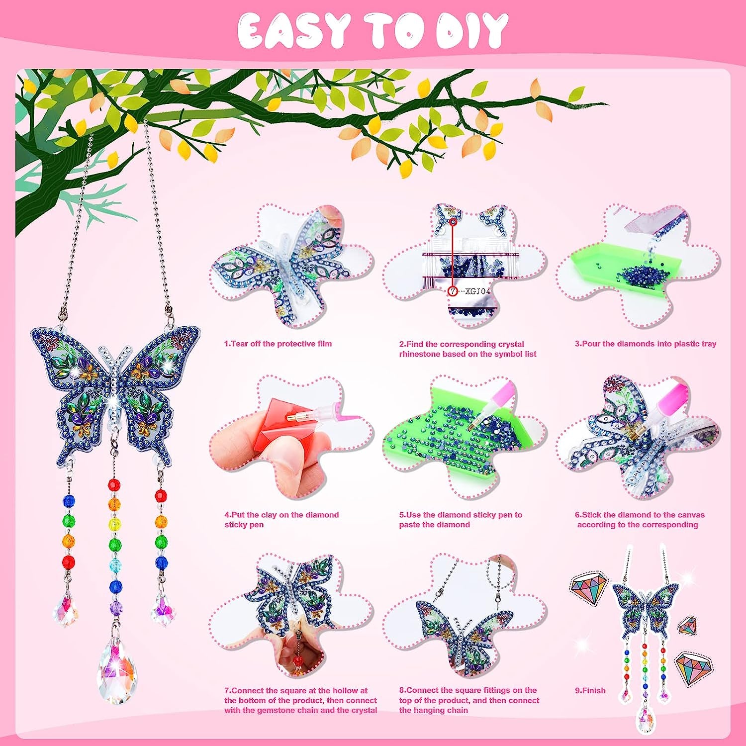 Crafts for Kids Ages 8-12, Birthday Gifts Presents for 6 7 8 9 10 11 Year Old Girls Diamond Painting Kits for Girl Toys Age 5-11 Teen Adults Wind Chimes Crystal Window Suncatcher for Home Garden Decor