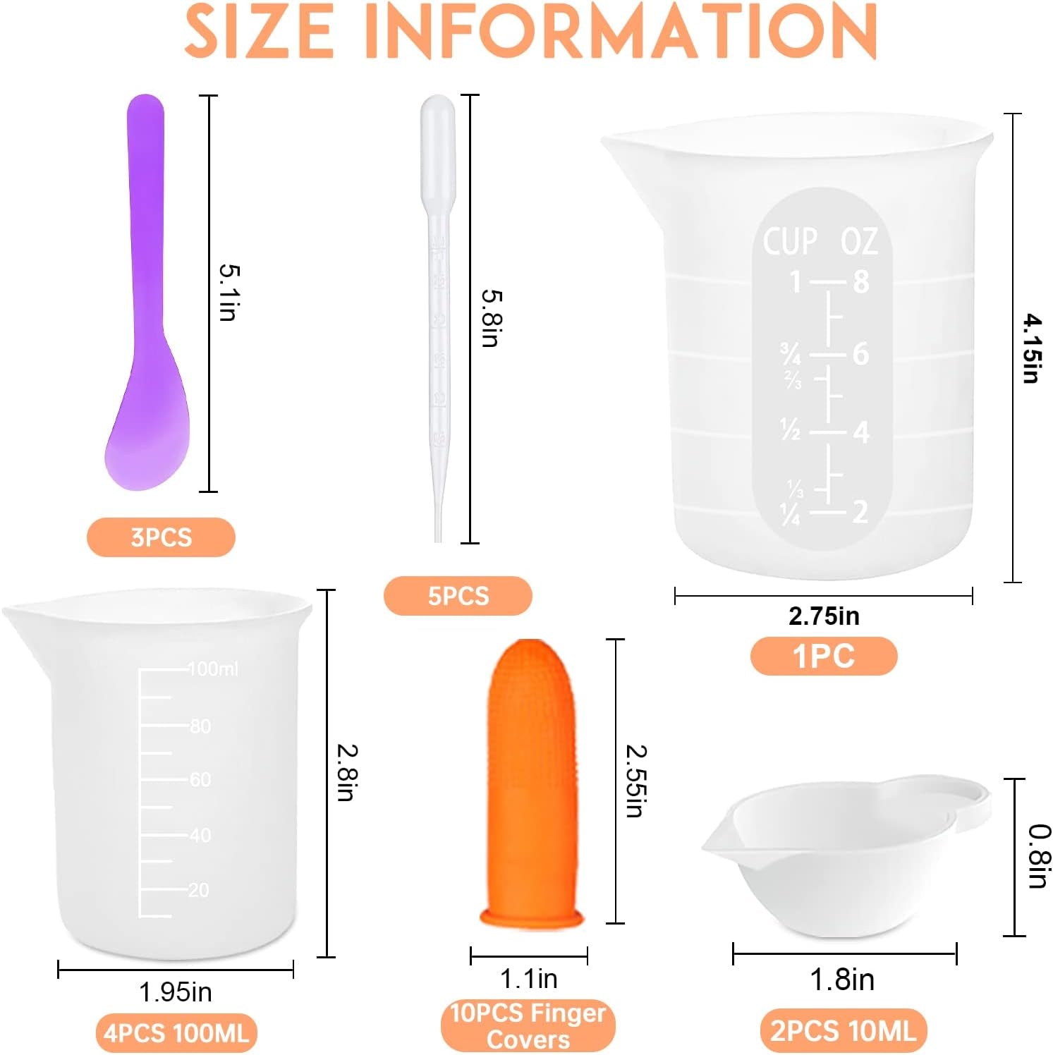 Silicone Resin Measuring Cups Tool Kit, Non-Stick Silicone Cups for Epoxy Resin, Reusable 250&100Ml Silicone Mixing Cups with Stir Sticks, Pipettes, Epoxy Resin Supplies, Molds, Jewelry Making