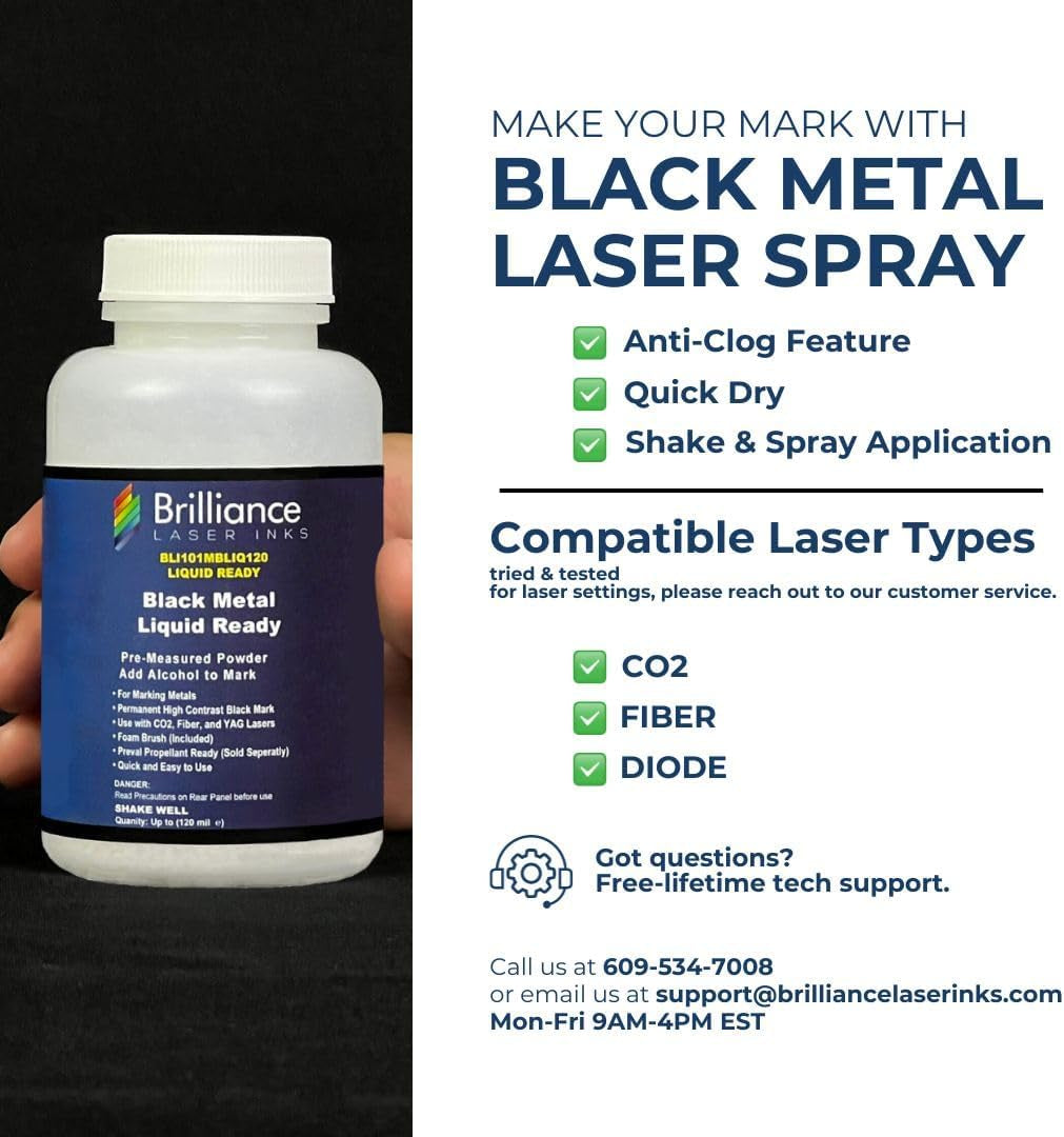 Liquid Ready Laser Marking Powder-"" -BLI101MBLIQ120- Black Laser Ink for Metals Marking with Co2/Fiber/Yag (120 Ml, Black)