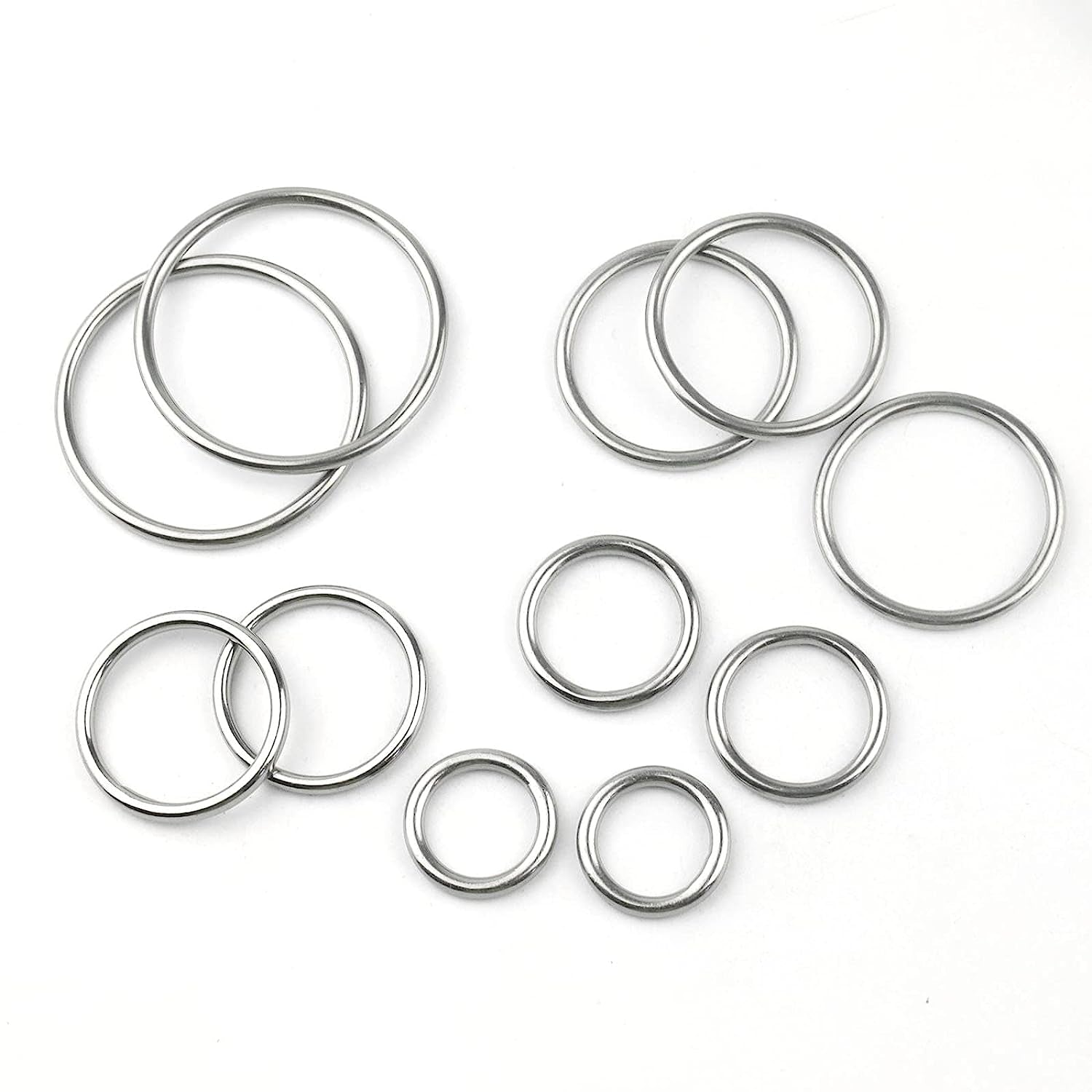 50 Pcs Stainless Steel Smoothing Welded O-Ring, 15/20/25/30/40Mm inside Diameter Metal round Rings for Camping Belt, Dog Leashes, Hardware (Thickness 3Mm, 10 of Each)