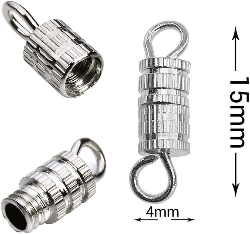 100 Sets 4Mm X 15Mm Screw Type Clasp Barrel Screw Clasps Screw Twist Clasps Screw Connector for Jewelry Making Necklaces and Bracelets, Silver-Color