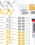 Jewelry Glue with Earring Posts for Jewelry Making, 600Pcs Stainless Steel Earring Posts and Backs Silver and Gold Earring Posts with Rubber Earring Backs for Earring Making Supplies