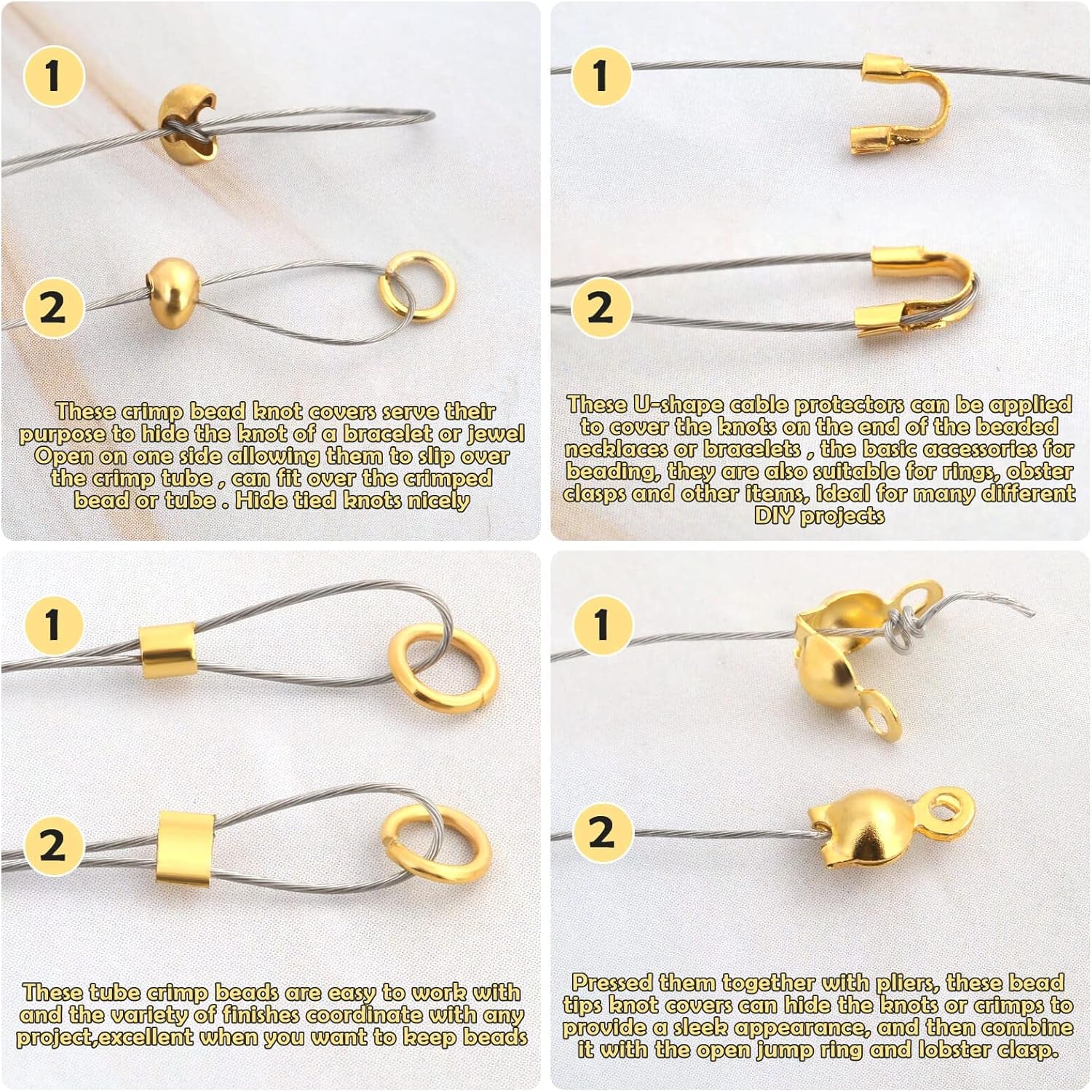 1200 Pcs Crimp Beads Kit for Jewelry Making,  Crimp Beads, Crimp Covers, Crimp Tubes and Wire Guardians, Lobster Clasps, Jump Rings, Crimping Pliers and Beading Wire for Jewelry Making