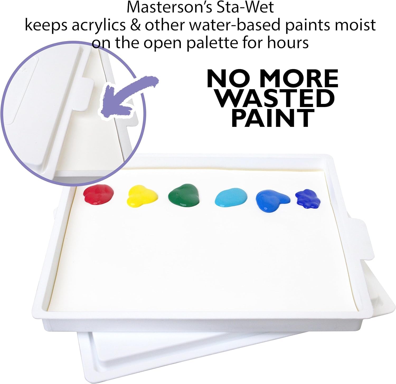 Sta-Wet Handy Palette Bundled Set, 8.5In X 7In Airtight Wet Palette, Keep Wet Paint Fresh Days + 30 Sta-Wet Acrylic Paper Refills + 1 Sta-Wet Sponge Refill + NOIS Dry Wipes Pack