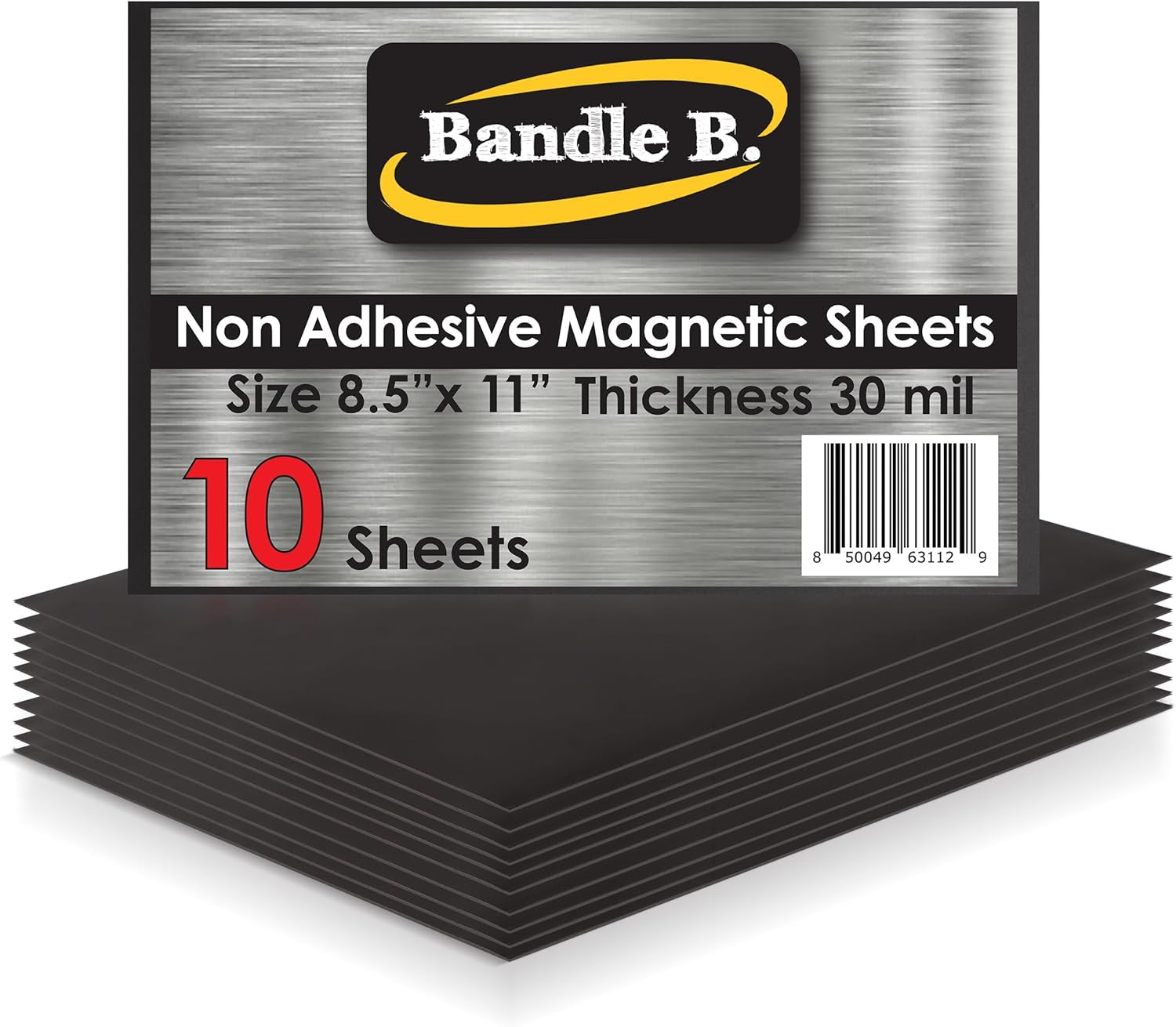 Bandle B Magnetic Sheets for Crafts 8.5"X11". Pack of 10. Flexible Non Adhesive Magnetic Sheet for Metal Cutting Die Storage. Easy to Organize and Cut for Arts &amp; Crafts or Scrapbooking. Thickness 30