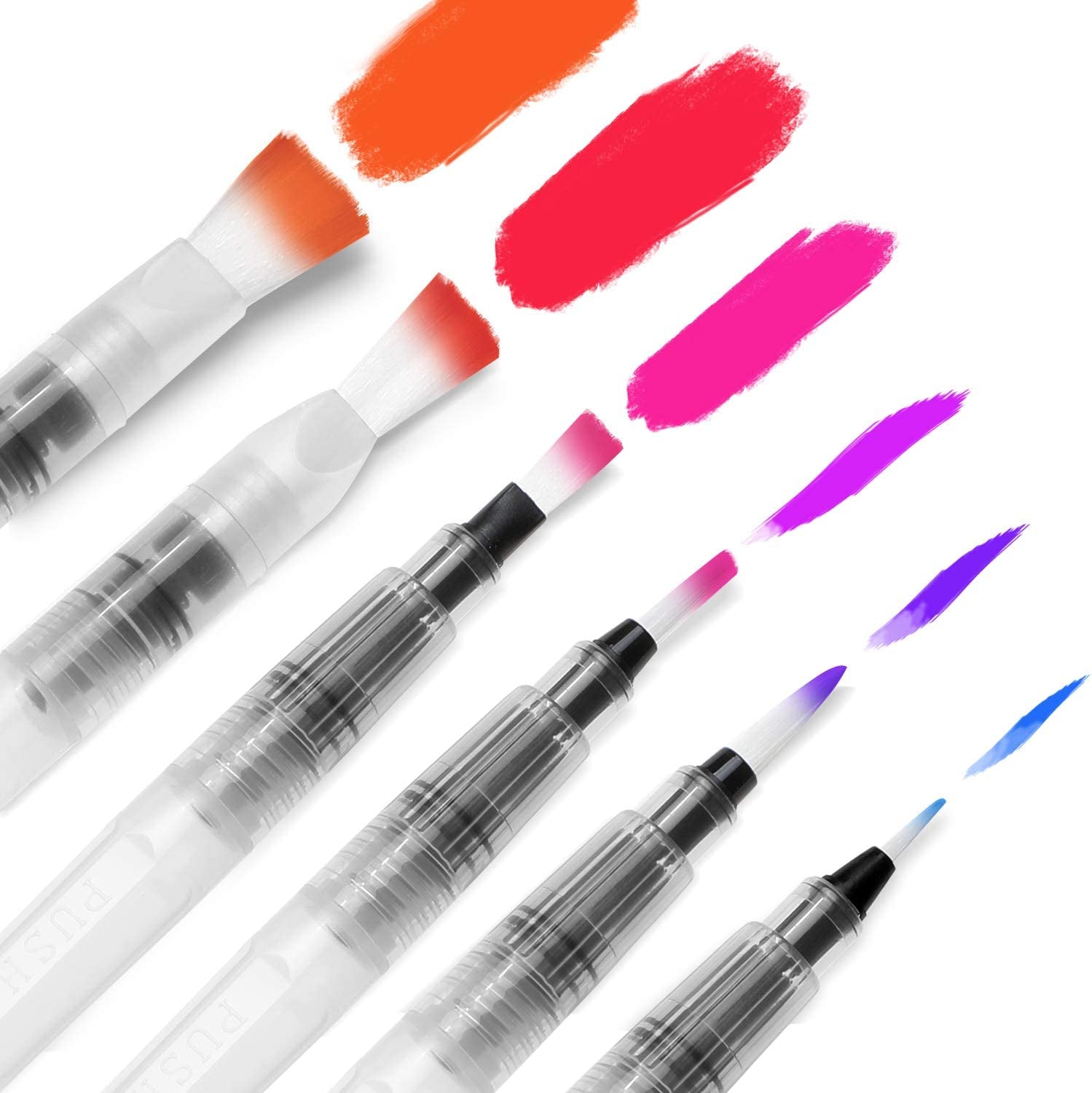 Water Color Brush Pen Set:  Set of 6 Watercolor Paint Brushes for Water Soluble Colored Pencil Watercolor Water-Base Markers Powdered Pigment Watercolor Paints Ideal for Adults Teens Artists