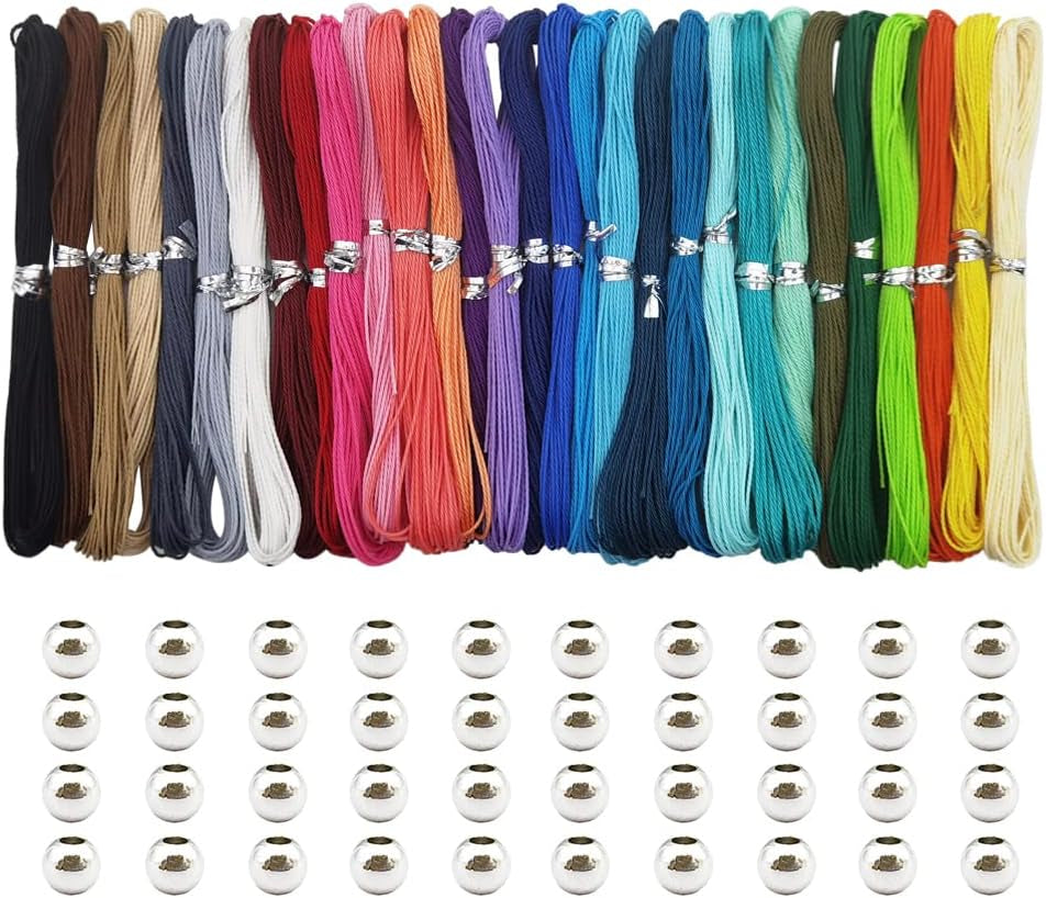 30 Colors Waxed Polyester Twine Cord 1Mm Macrame Bracelet Thread Artisan String for Jewelry Making with 200 Metal Beads, 10M Each Color