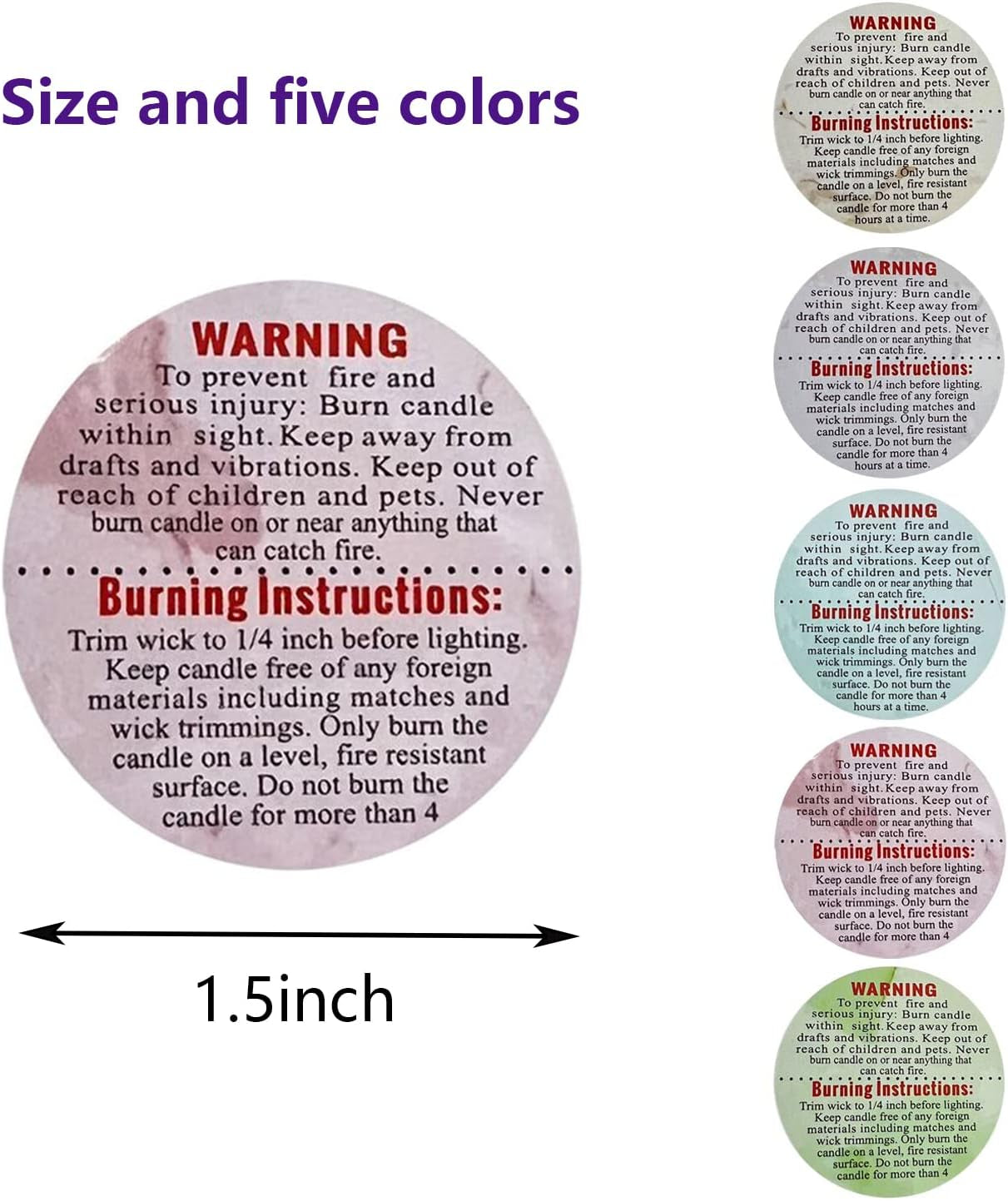 1000 PCS Candle Warning Labels, 1.5Inch round Candle Safety Labels Sticker for Candle Making DIY Candle Jars (Colourful)