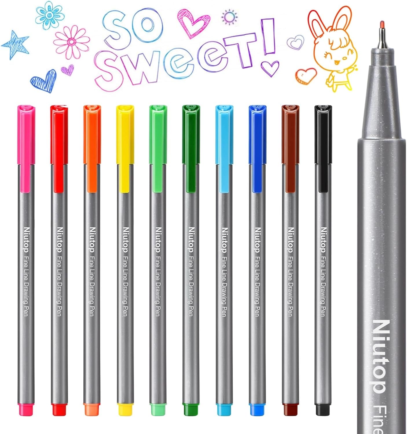 Cute Colored Pens, 10-Color Aesthetic Felt Drawing Pens Fine Tip Markers, Bible Accessories Journaling Marker Pen Set, Back to School Supplies, Gifts, Art Supplies for Adults Kids