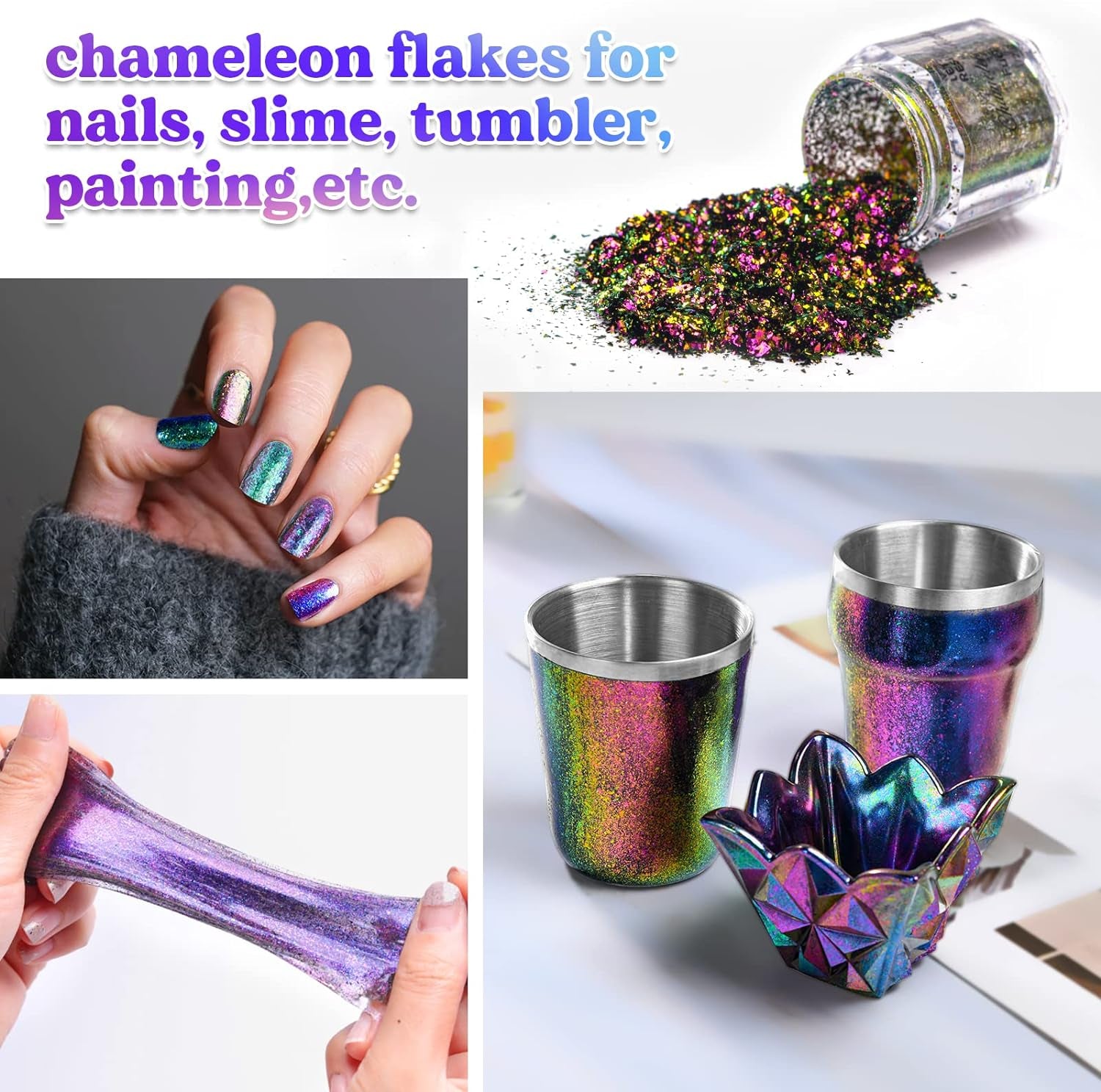 Chameleon Flakes, Resin Supplies -Intense Color Shift Pigment Powder for Resin Molds/Tumblers, Chrome Powder Pigment for Christmas Nail Art/Paint/Soap Making
