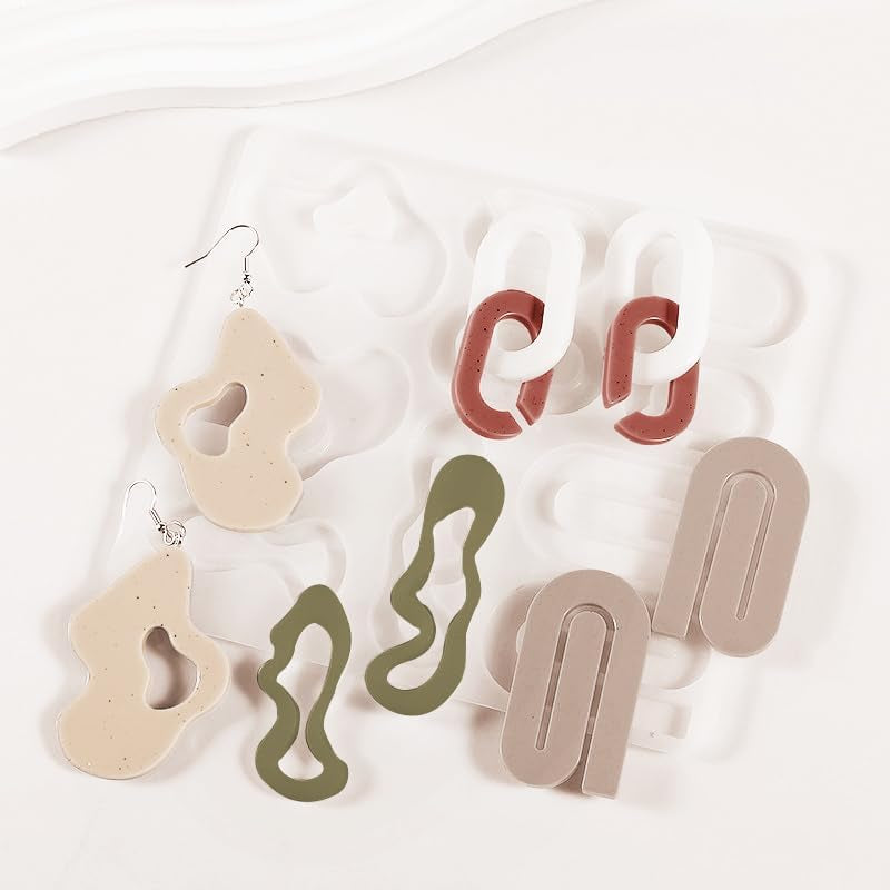 44PCS Resin Earring Molds, Silicone Molds for Epoxy Resin, Geometrical Flower Leave Heart Shaped Epoxy Silicone Casting Molds for Jewelry Pendant Keychain Charm, Resin Epoxy Kit