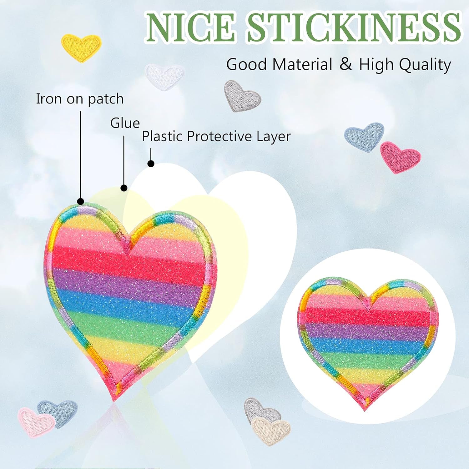 25 Pieces Rainbow Mermaid Heart Iron on Patches Kids Iron on Knee Patches Sew on Embroidered Colorful Heart Appliques Mixed Heart Patches for DIY Jeans Clothes Jackets Backpack Decoration Handicrafts