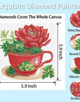 4 Pack Diamond Painting Kits,Easy Diamond Painting Kits for Beginners,5D Succulents Diamond Art Kits,Diy Plants Diamond Dots Big Gem Crafts for Home Wall Decor Gifts （6X6Inch）.
