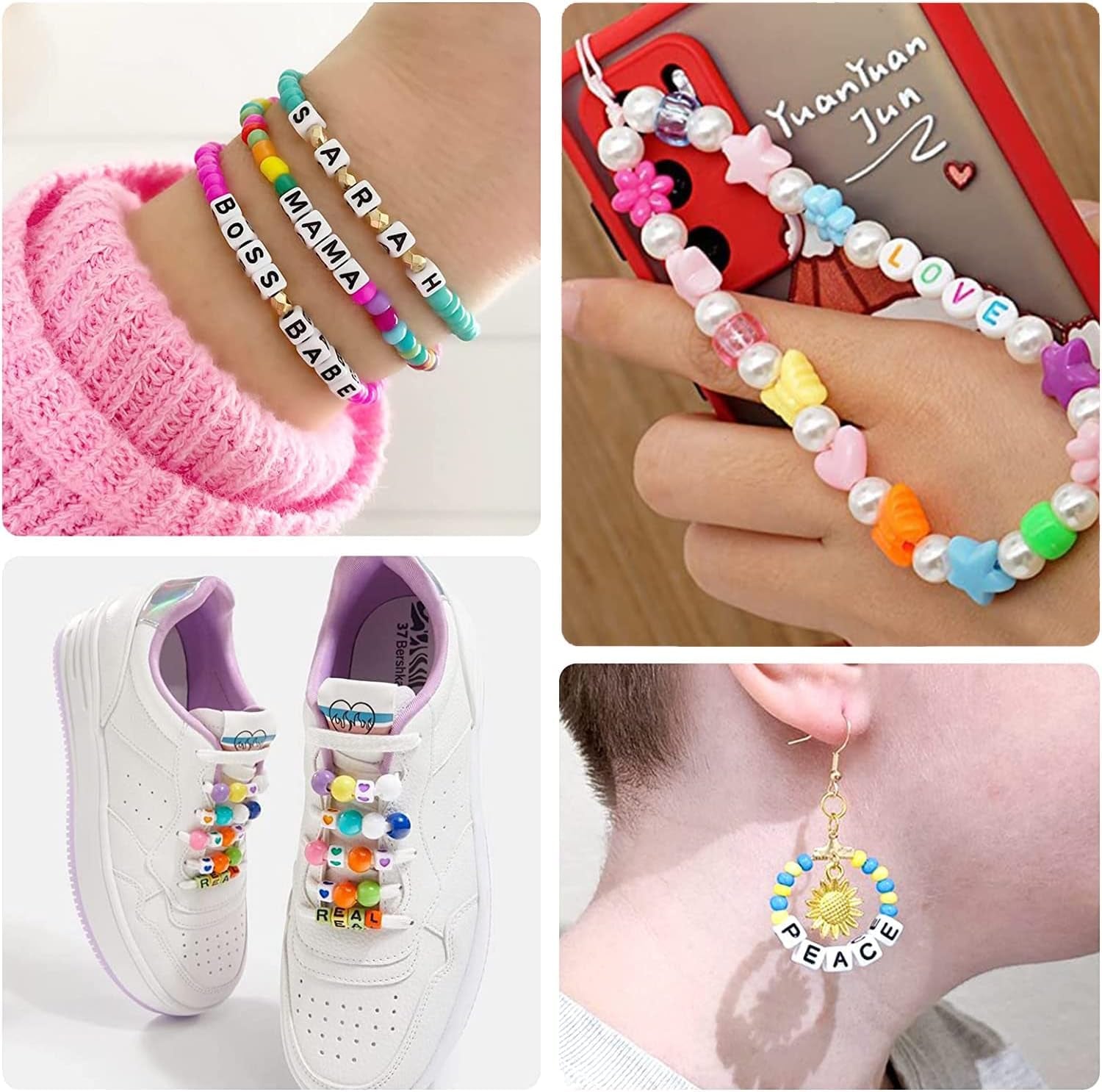 3430Pcs Pony Beads for Bracelets Making Kit, 44 Colors 2400Pcs Kandi Bracelet Kit with 720Pcs Letter Beads and 300Pcs Smiley Face Beads, Large Hole Beads for Jewelry Making, with Elastic Strings