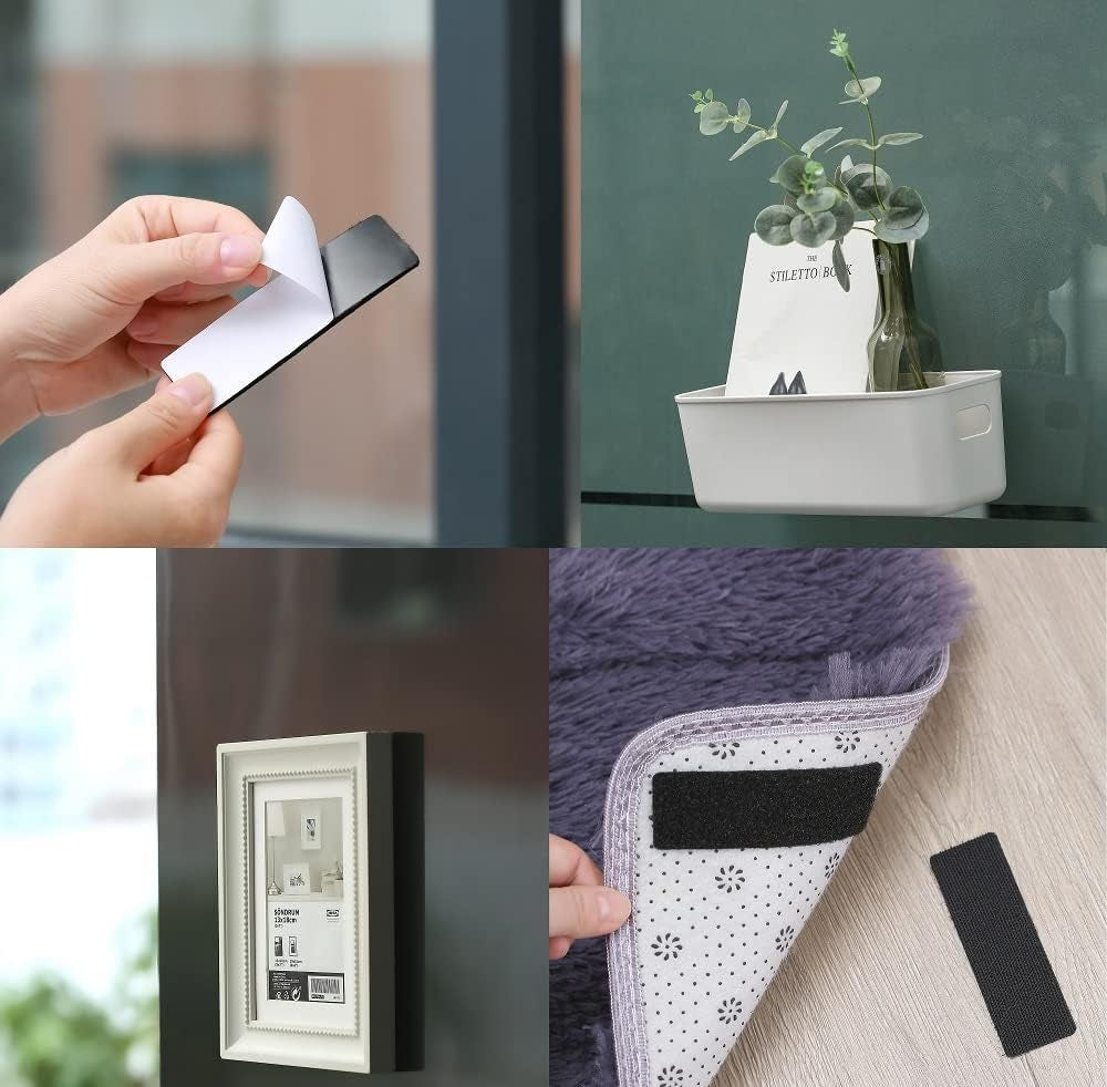 20 Sets 1X4 Inch Hook and Loop Fastener Strips with Adhesive Heavy Duty Double Sided Sticky Picture Hanging Wall Mounting Tape for Home and Office Use, Black