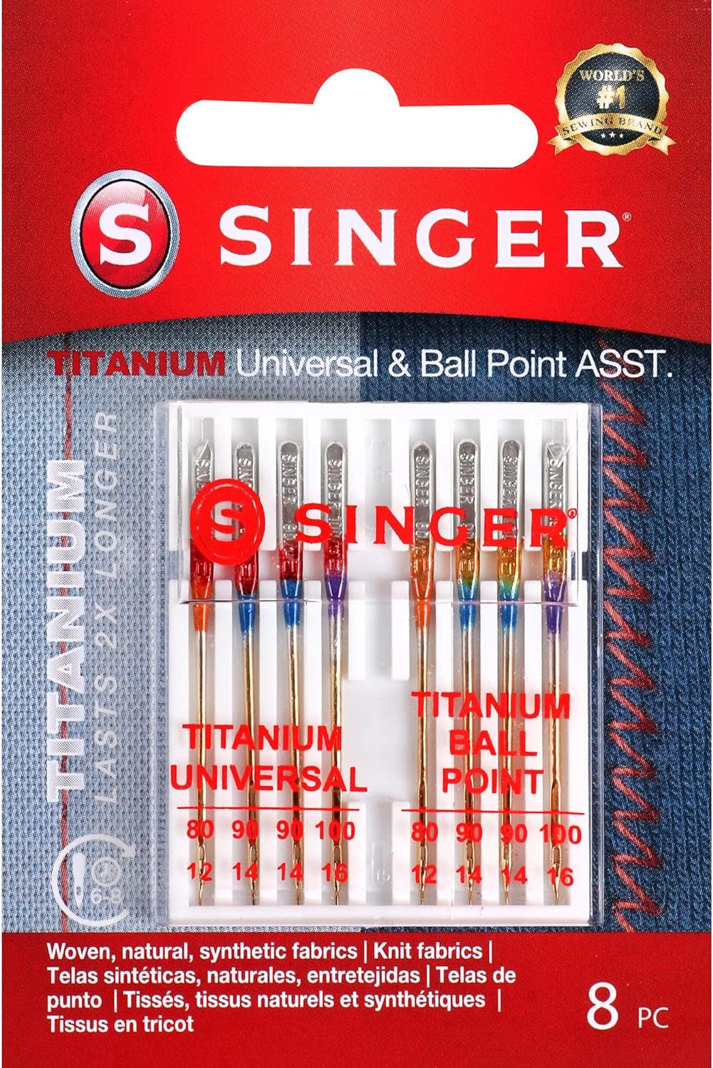 04806 Titanium Universal Regular and Ball Point Machine Needles Combo Pack, 8-Count